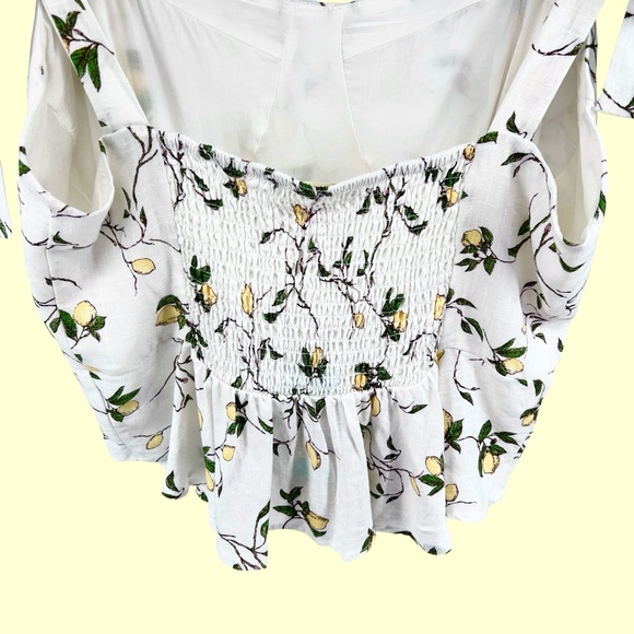 Daisy & Delilah NWT Amani Tie Strap Peplum Top Large Lemon Print Bustier Linen - Picture 8 of 16